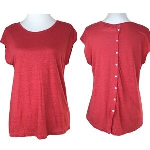 Tahari Women's Coral Pink 100% Linen Cap Sleeve Back
Button Up Top Sz XL